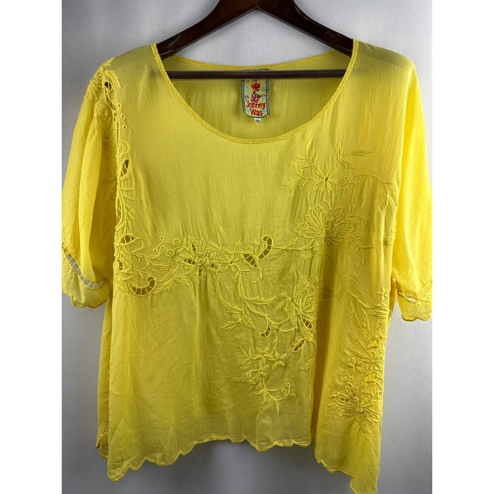 Women’s Yellow Johnny Was Boho Blouse Size XL